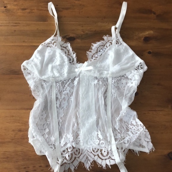 2 piece sheer lace white lingerie corset style garter and matching thong NEW - Picture 5 of 7